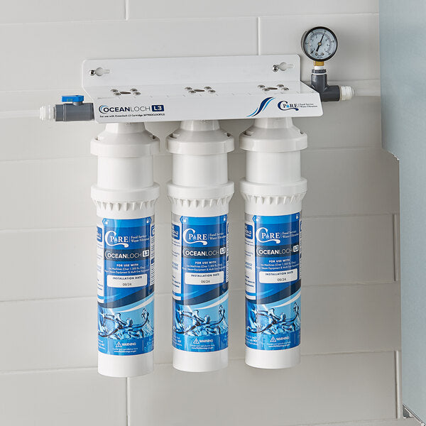 C Pure Oceanloch+ L3 Triple Water Filtration System with Outlet Pressure Gauge – Includes Oceanloch+ L3 Cartridges – 1 Micron Rating, 5 GPM Flow, 54,000 Gallon Capacity – Made in USA
