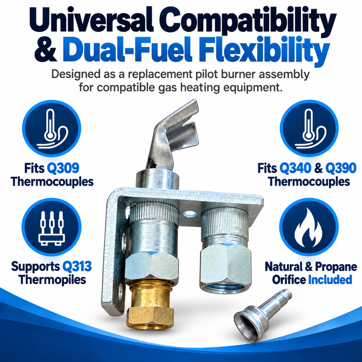 Pilot Burner Q314A4586 for Natural Gas & Propane – Compatible with Q309, Q340, Q390 Thermocouples & Q313 Thermopiles