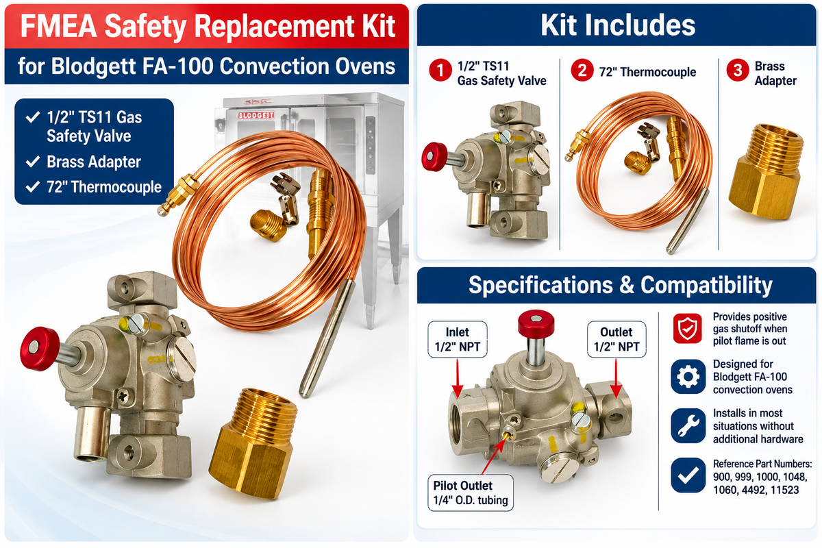 FMEA Safety Replacement Kit for Blodgett FA-100 Convection Oven 1/2" TS11 Valve 72" Thermocouple