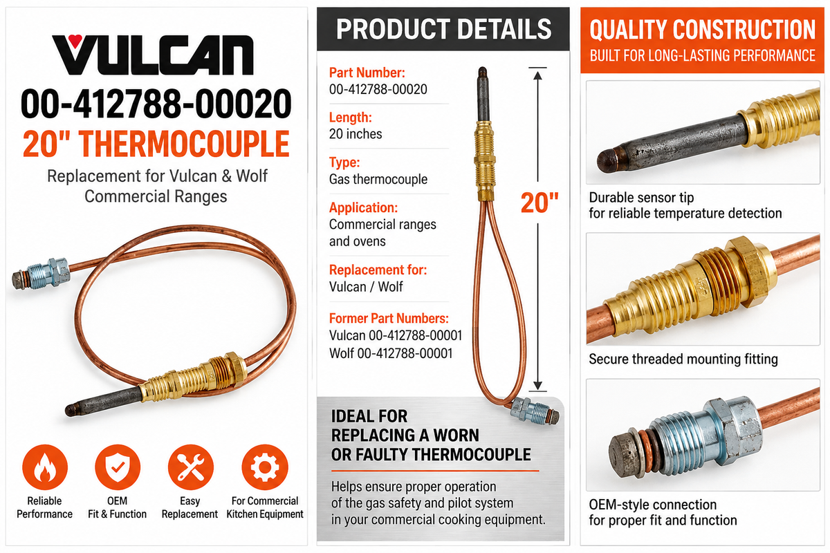 Vulcan 00-412788-00020 20" Thermocouple Replacement for Wolf Commercial Range
