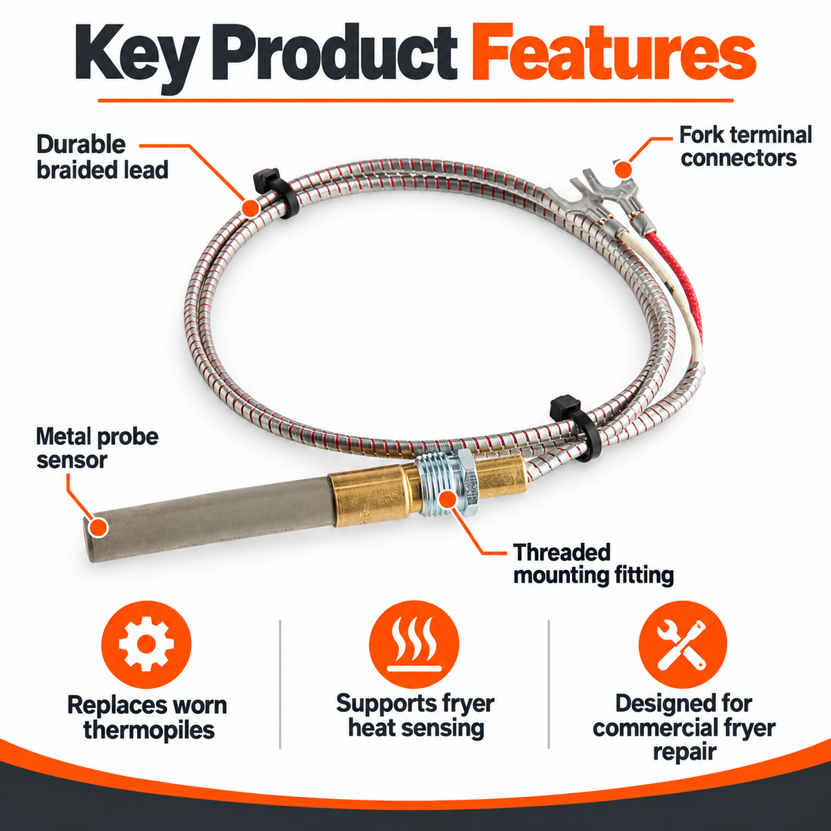 MainStreet Equipment 541700237 Safety Thermopile for FF40 FF50 FF100 Floor Fryers