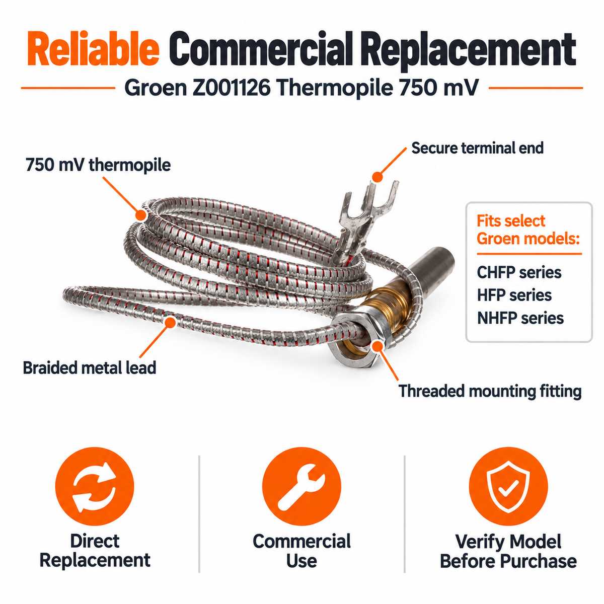 Groen Z001126 Thermopile 750 mV Replacement for CHFP HFP NHFP Commercial Units