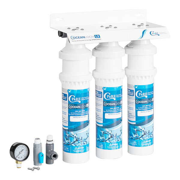 C Pure Oceanloch+ L3 Triple Water Filtration System with Outlet Pressure Gauge – Includes Oceanloch+ L3 Cartridges – 1 Micron Rating, 5 GPM Flow, 54,000 Gallon Capacity – Made in USA