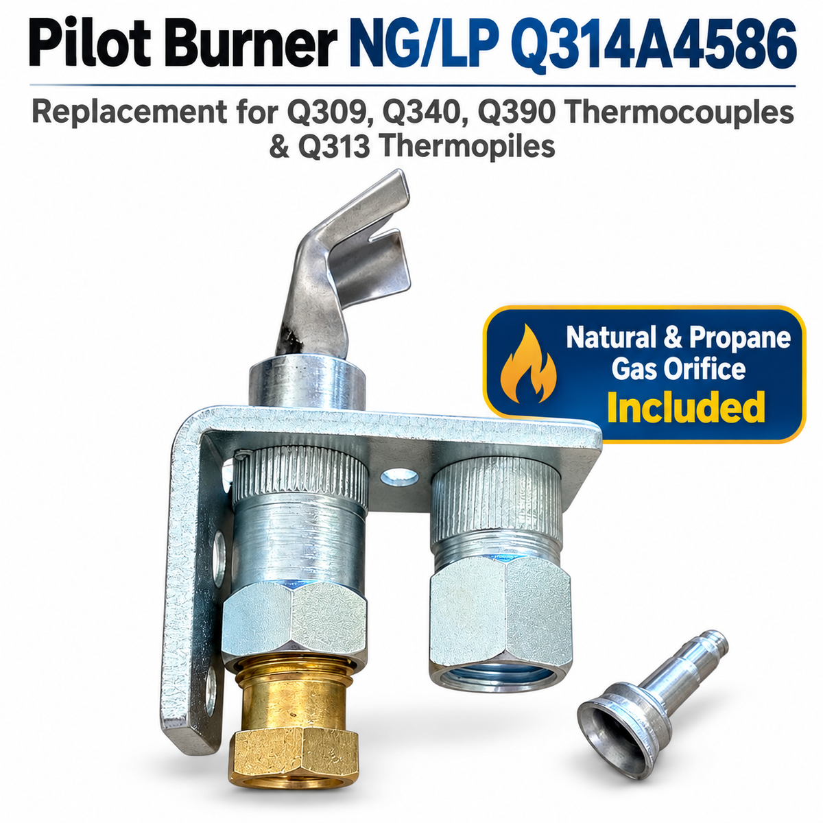 Pilot Burner Q314A4586 for Natural Gas & Propane – Compatible with Q309, Q340, Q390 Thermocouples & Q313 Thermopiles