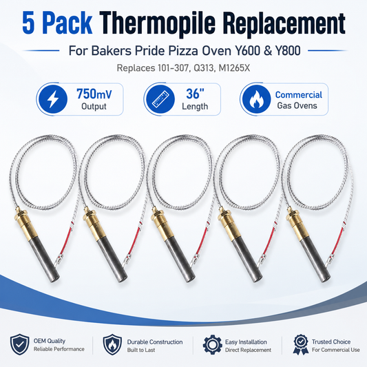 5 Pack Thermopile for Bakers Pride Pizza Oven Y600 Y800 101-307 Replace Q313 M1265X 750mV 36"