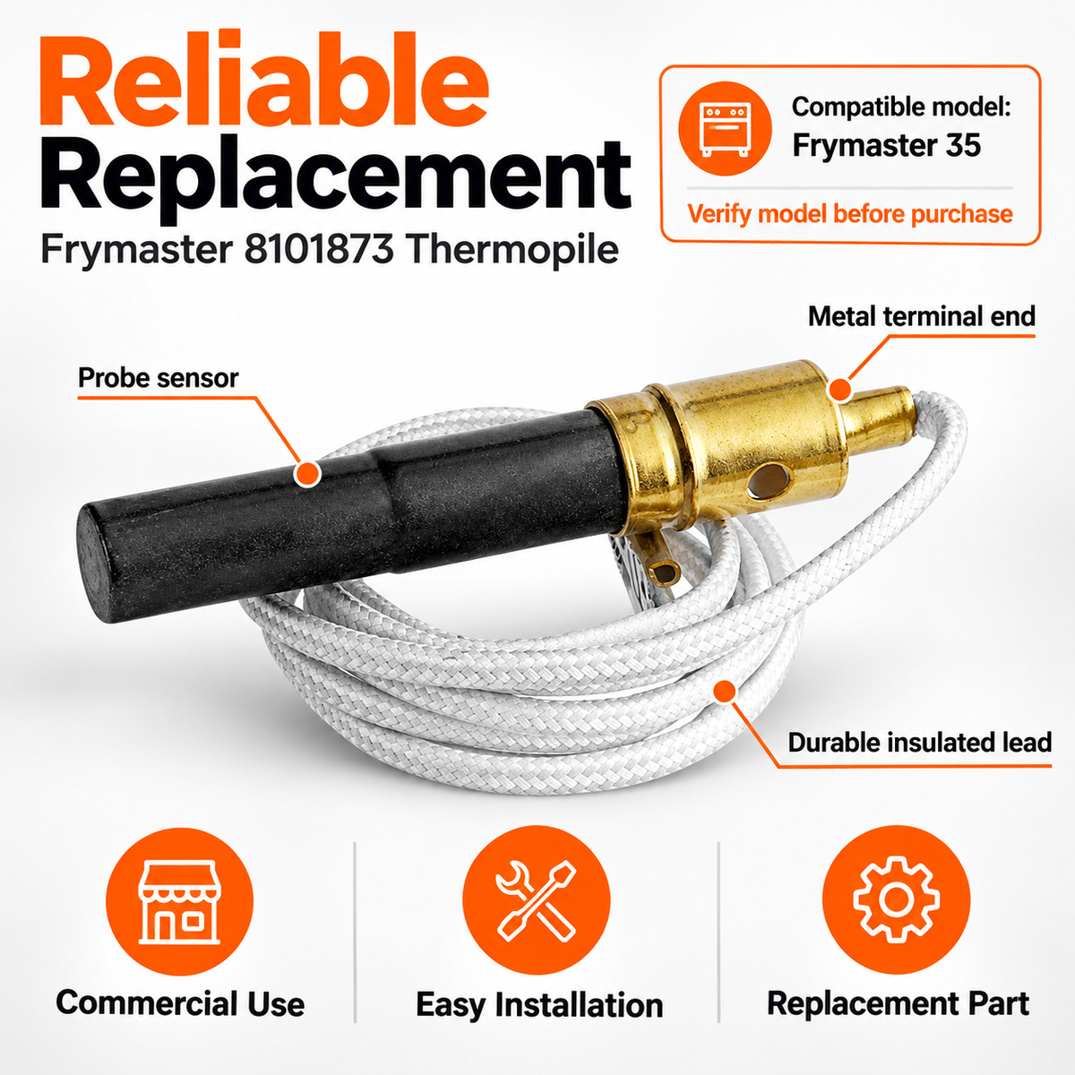 Frymaster 8101873 Thermopile ITT Service Replacement Part for Frymaster 35 Fryer