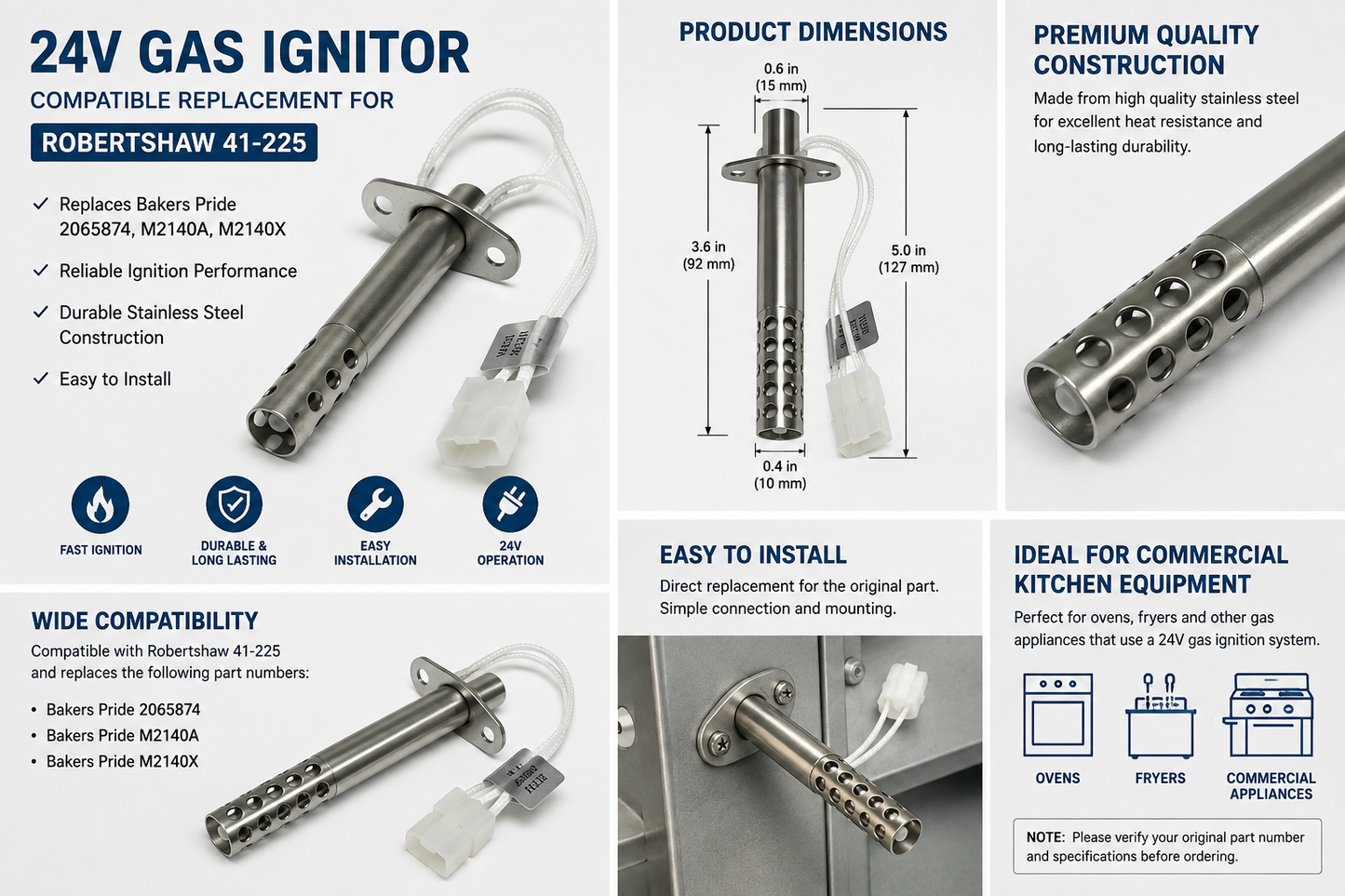 Hot Surface Furnace Igniter Compatible with Robertshaw 41-604, Replaces Armstrong 44744-2