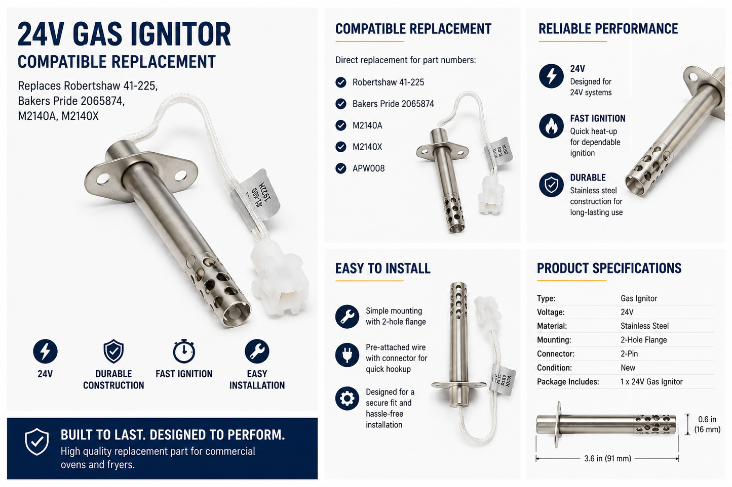 Hot Surface Furnace Igniter Compatible with Robertshaw 41-604, Replaces Armstrong 44744-2
