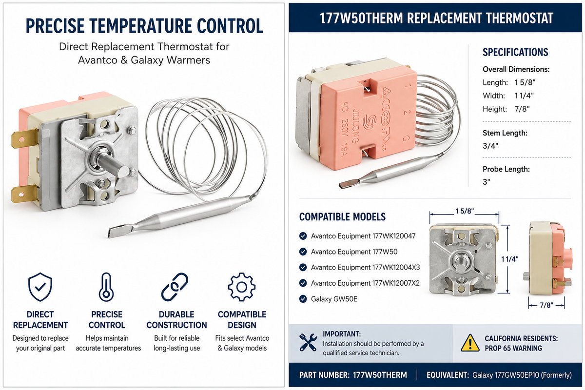 Avantco 177W50THERM Thermostat for 177W50 W50 Series Warmers Galaxy GW50E