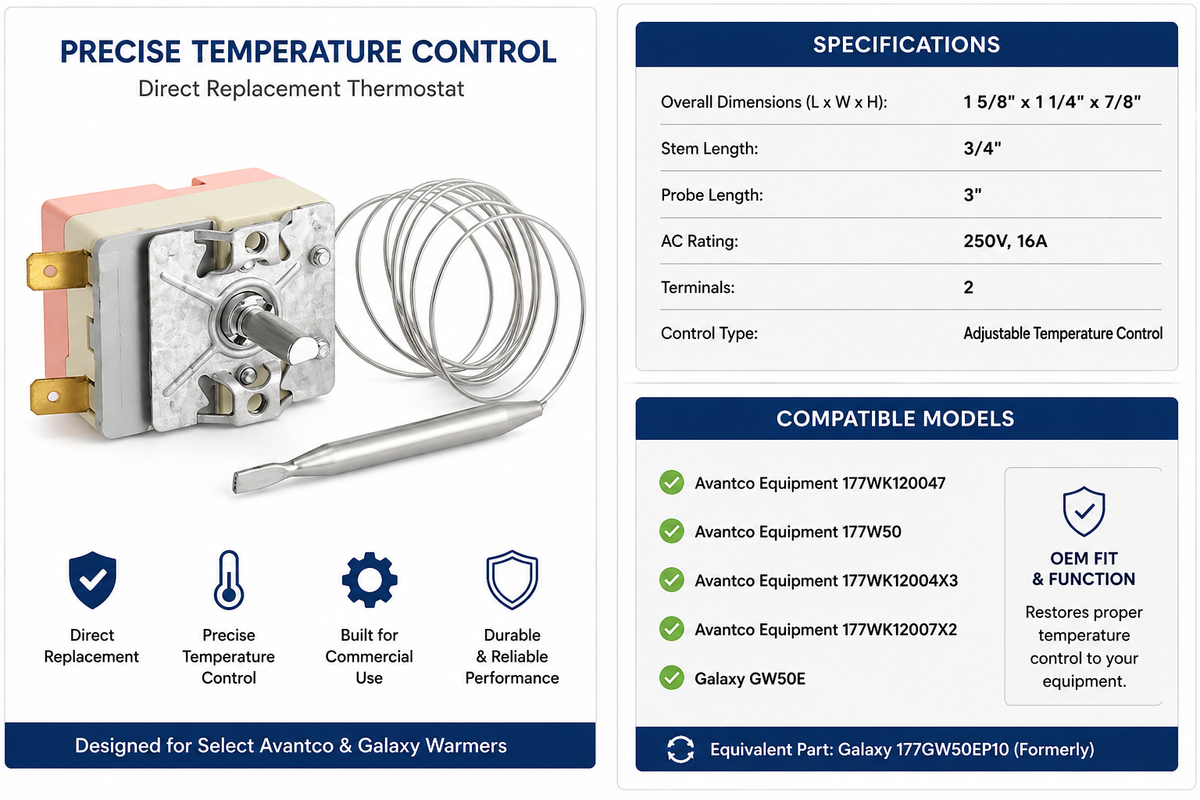 Avantco 177W50THERM Thermostat for 177W50 W50 Series Warmers Galaxy GW50E