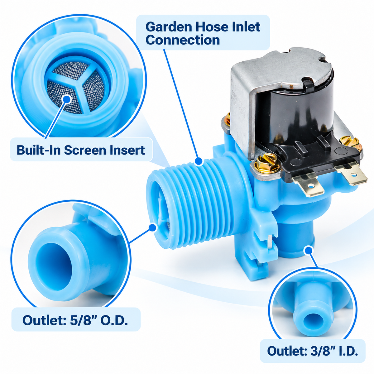Ice Machine Water Inlet Solenoid Valve Compatible with Hoshizaki 3U0111-01, IH3U0111-01 Replacement, 120V 60Hz, 3.96 GPM, Garden Hose Inlet Connection