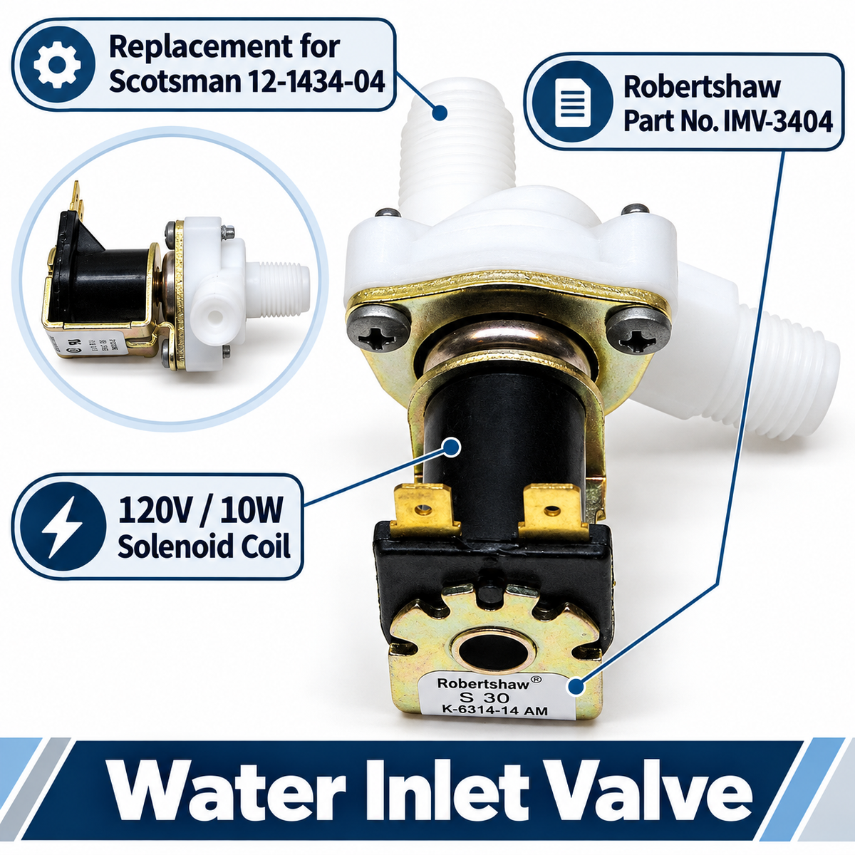 Water Inlet Solenoid Valve for Scotsman 12-1434-04 Replacement Robertshaw IMV-3404 120V