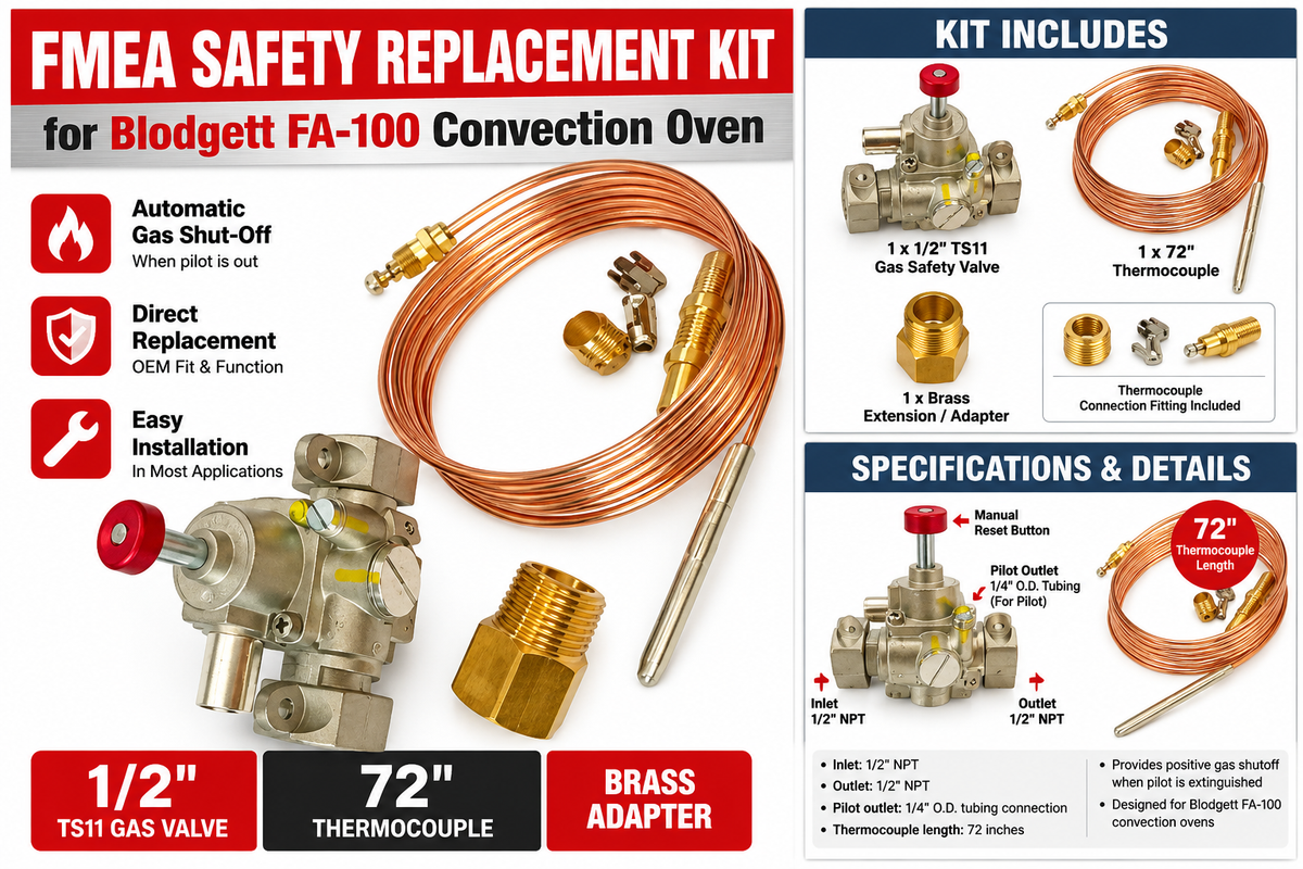 FMEA Safety Replacement Kit for Blodgett FA-100 Convection Oven 1/2" TS11 Valve 72" Thermocouple