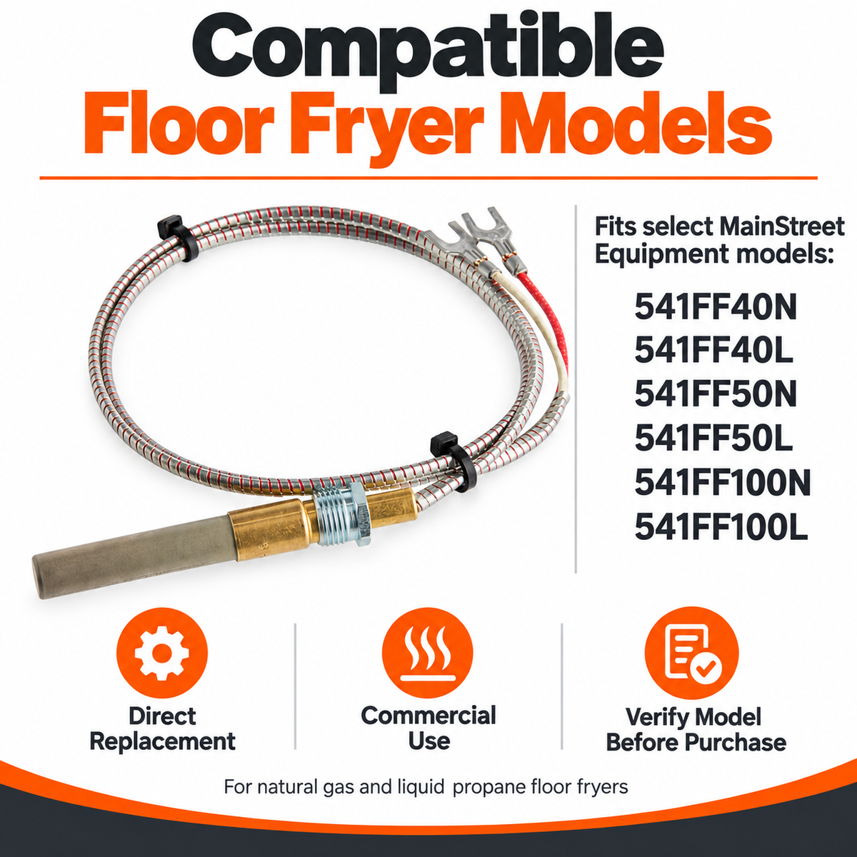 MainStreet Equipment 541700237 Safety Thermopile for FF40 FF50 FF100 Floor Fryers