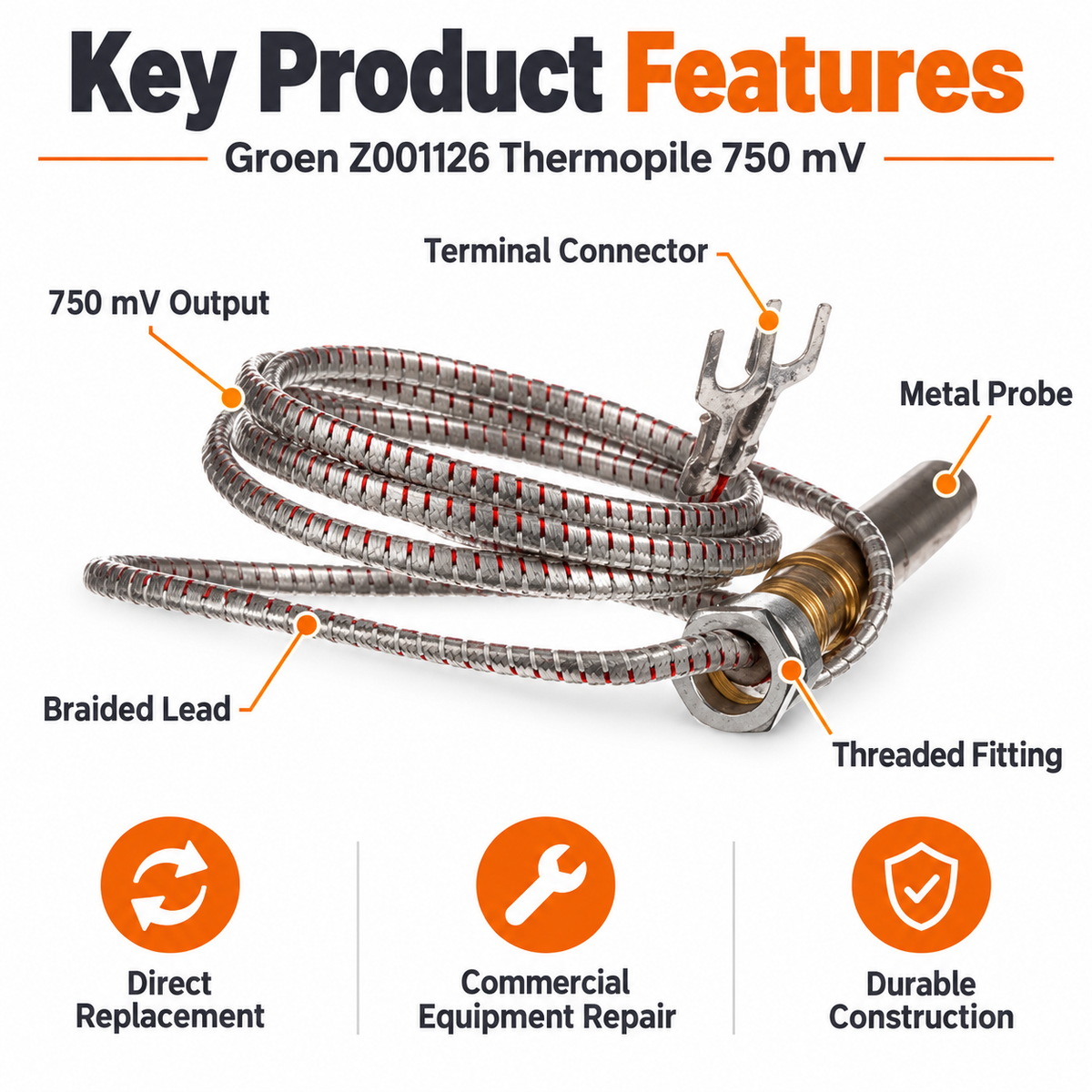 Groen Z001126 Thermopile 750 mV Replacement for CHFP HFP NHFP Commercial Units