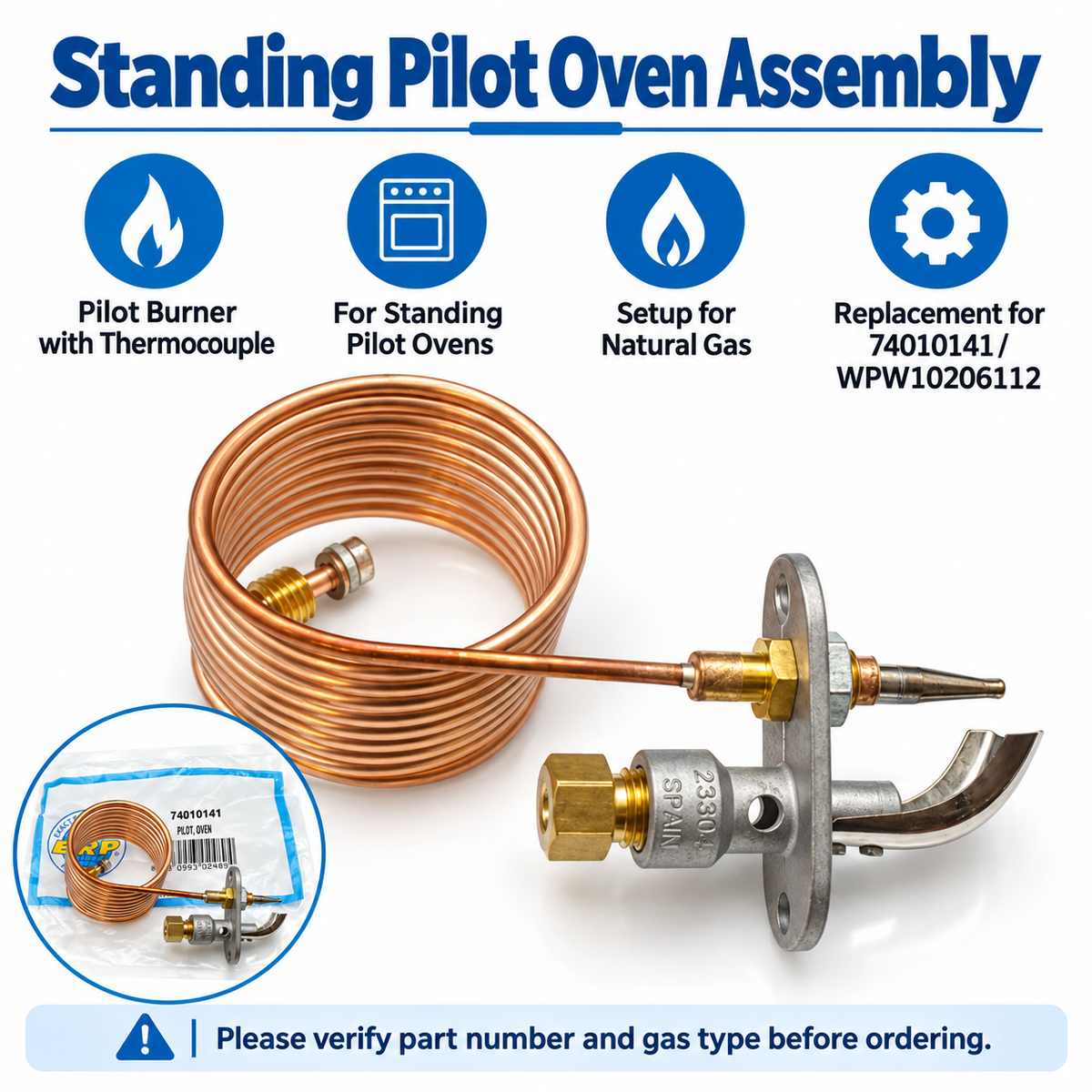 Exact Replacement 74010141 Range Oven Pilot Burner with Thermocouple – WPW10206112