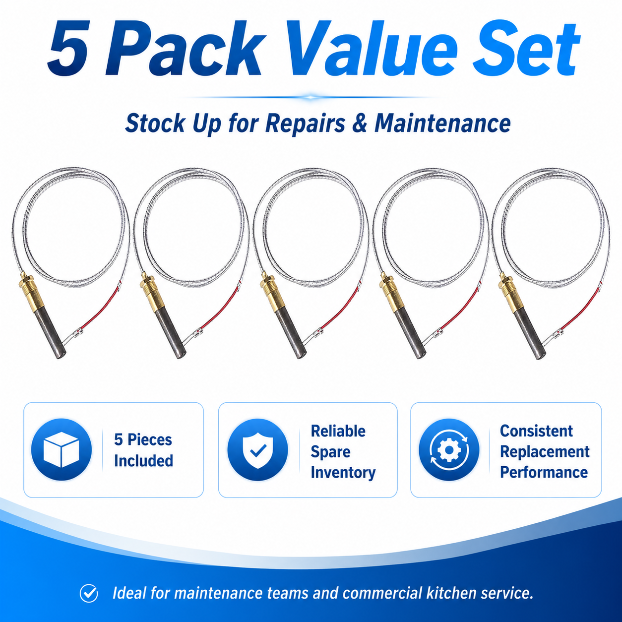 5 Pack Thermopile for Bakers Pride Pizza Oven Y600 Y800 101-307 Replace Q313 M1265X 750mV 36"
