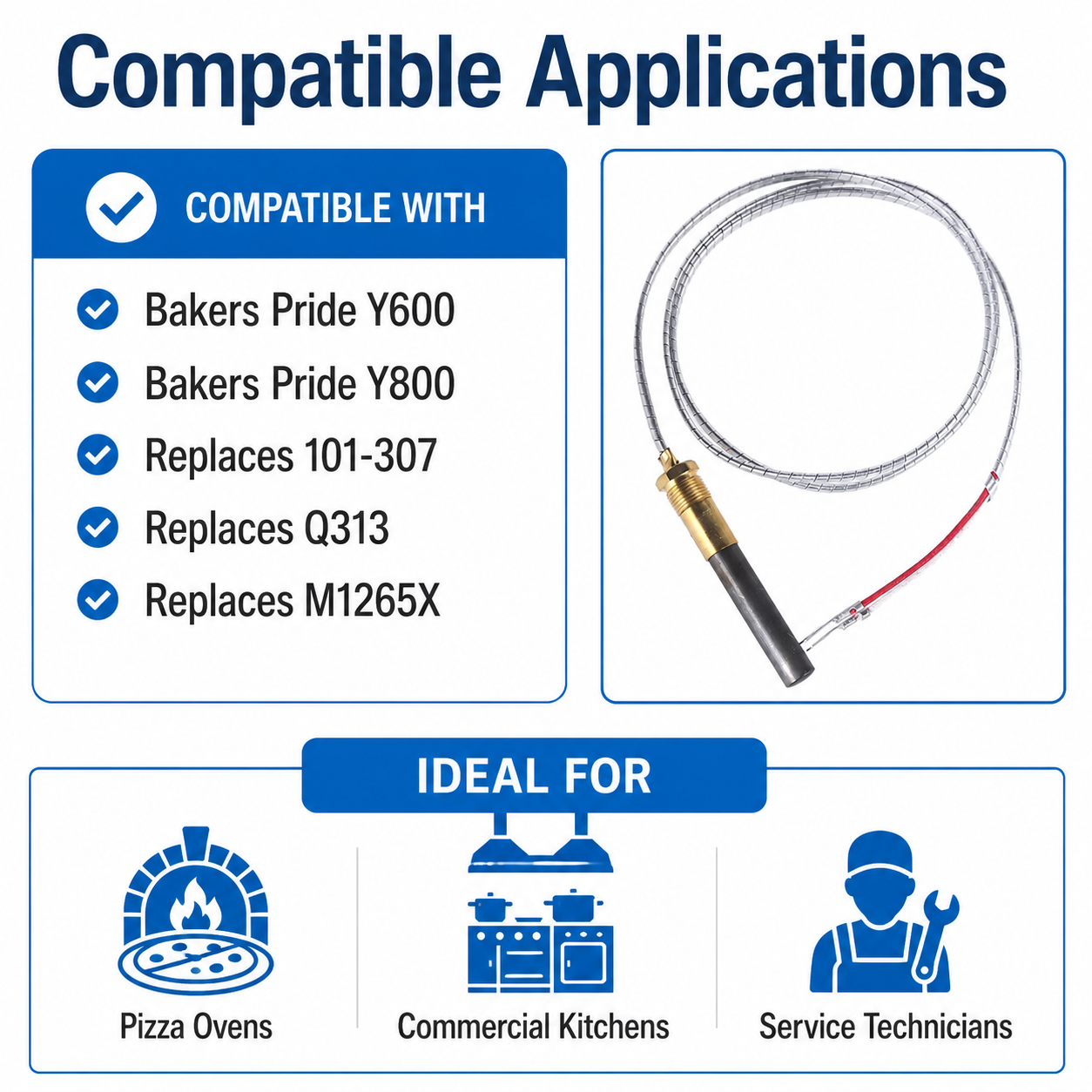 5 Pack Thermopile for Bakers Pride Pizza Oven Y600 Y800 101-307 Replace Q313 M1265X 750mV 36"